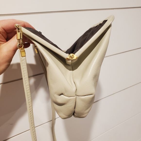 Vintage leather mini purse jane shilton small crossbody bag art deco cream gold - Picture 6 of 16